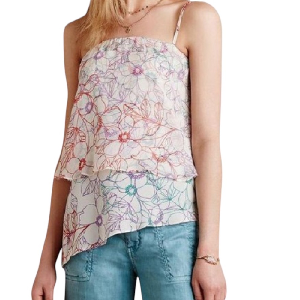 Anthropologie Maeve Daisy Garden Silk Blouse Sz M